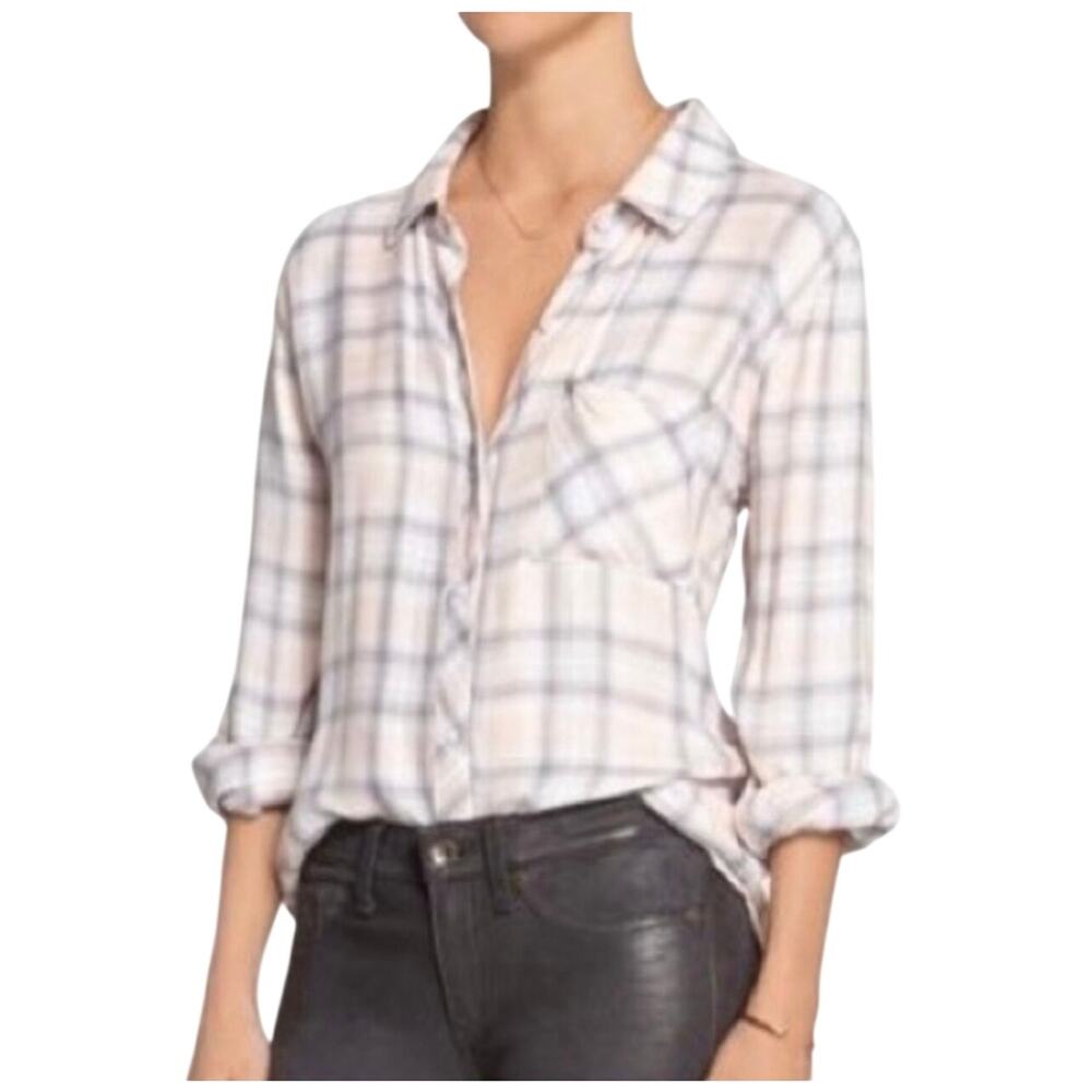 RAILS Women’s Hunter Blouse Gray and Pink Plaid Long Sleeve Top